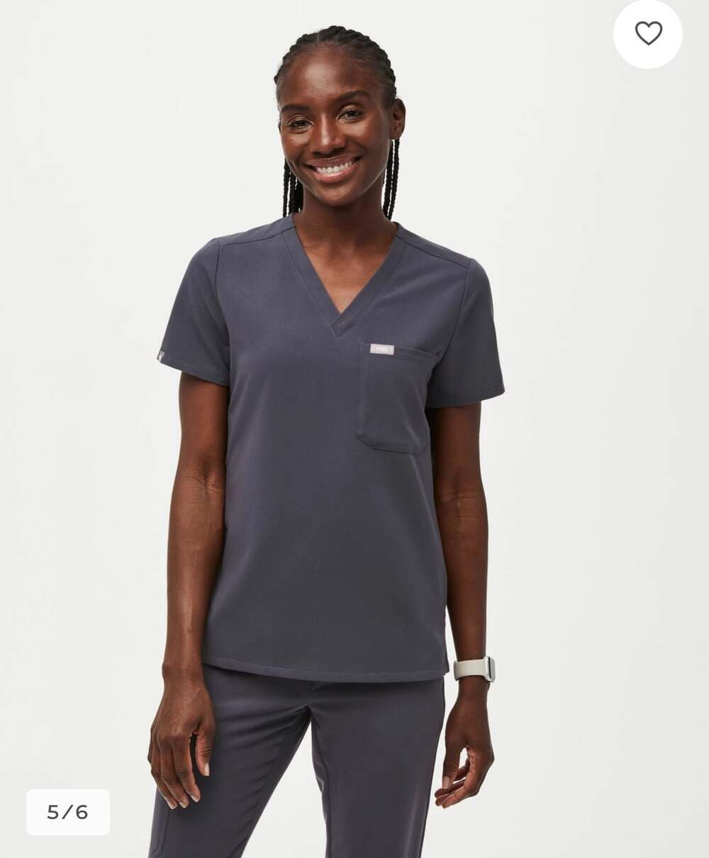 FIGS Catarina Technical Collection One Pocket V-Neck Scrub Top Charcoal Grey L